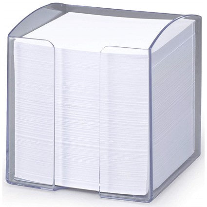 Durable Trend Note Box Transparent Cube and 800 Sheet Memo Pad, Clear, Pack of 6