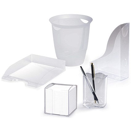 Durable Trend Note Box Transparent Cube and 800 Sheet Memo Pad, Clear, Pack of 6