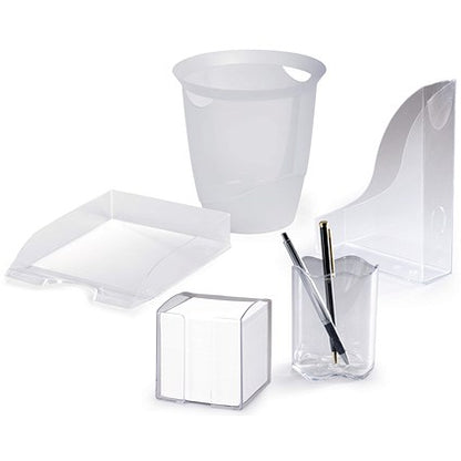 Durable Trend Note Box Transparent Cube and 800 Sheet Memo Pad, Clear, Pack of 6