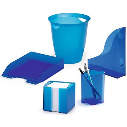 Durable Trend Note Box Transparent Cube and 800 Sheet Memo Pad, Blue, Pack of 6