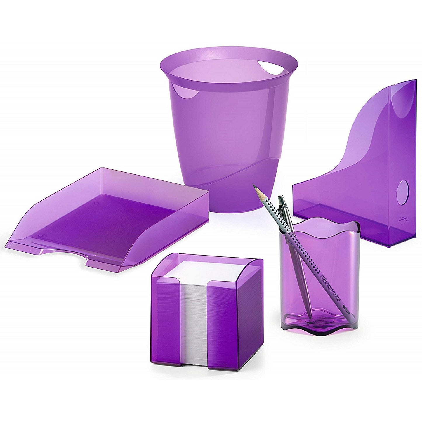 Durable Trend Note Box Transparent Cube and 800 Sheet Memo Pad, Purple, Pack of 6