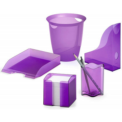 Durable Trend Note Box Transparent Cube and 800 Sheet Memo Pad, Purple, Pack of 6