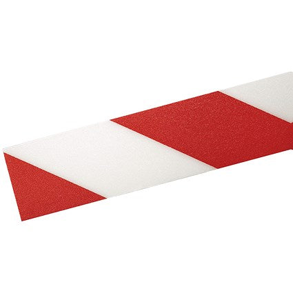 Durable Duraline Safety Non-Slip Hazard Warning Tape, 50mm x 30m, Red and White