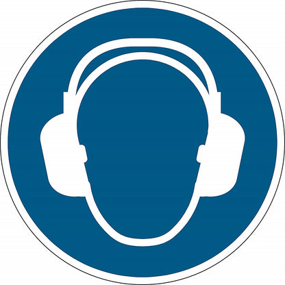 Durable 'Use Ear Protection' Safety Sticker, Diameter 430mm