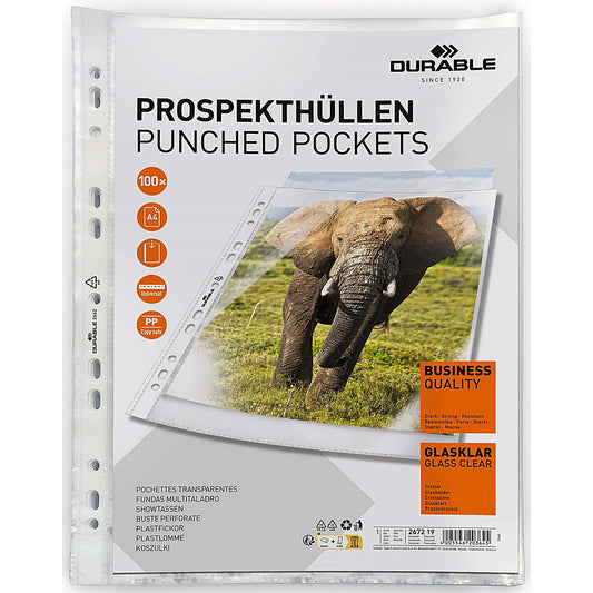 Durable A4 Business Punched Pockets Sleeve Wallets, Clear, Pack of 1000