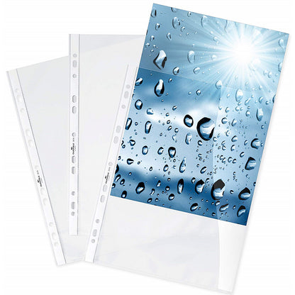 Durable A4 Premium Punched Pockets Sleeve Wallets, Clear, Pack of 100