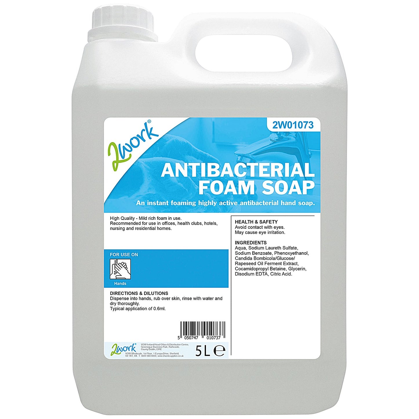 2Work Antibacterial Foam Hand Wash, 5 Litre