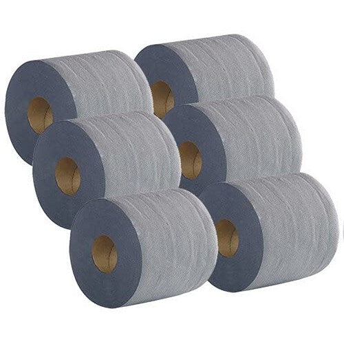 2Work 2-Ply Centrefeed Roll, 100m, Blue, Pack of 6