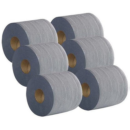 2Work 2-Ply Centrefeed Roll, 100m, Blue, Pack of 6