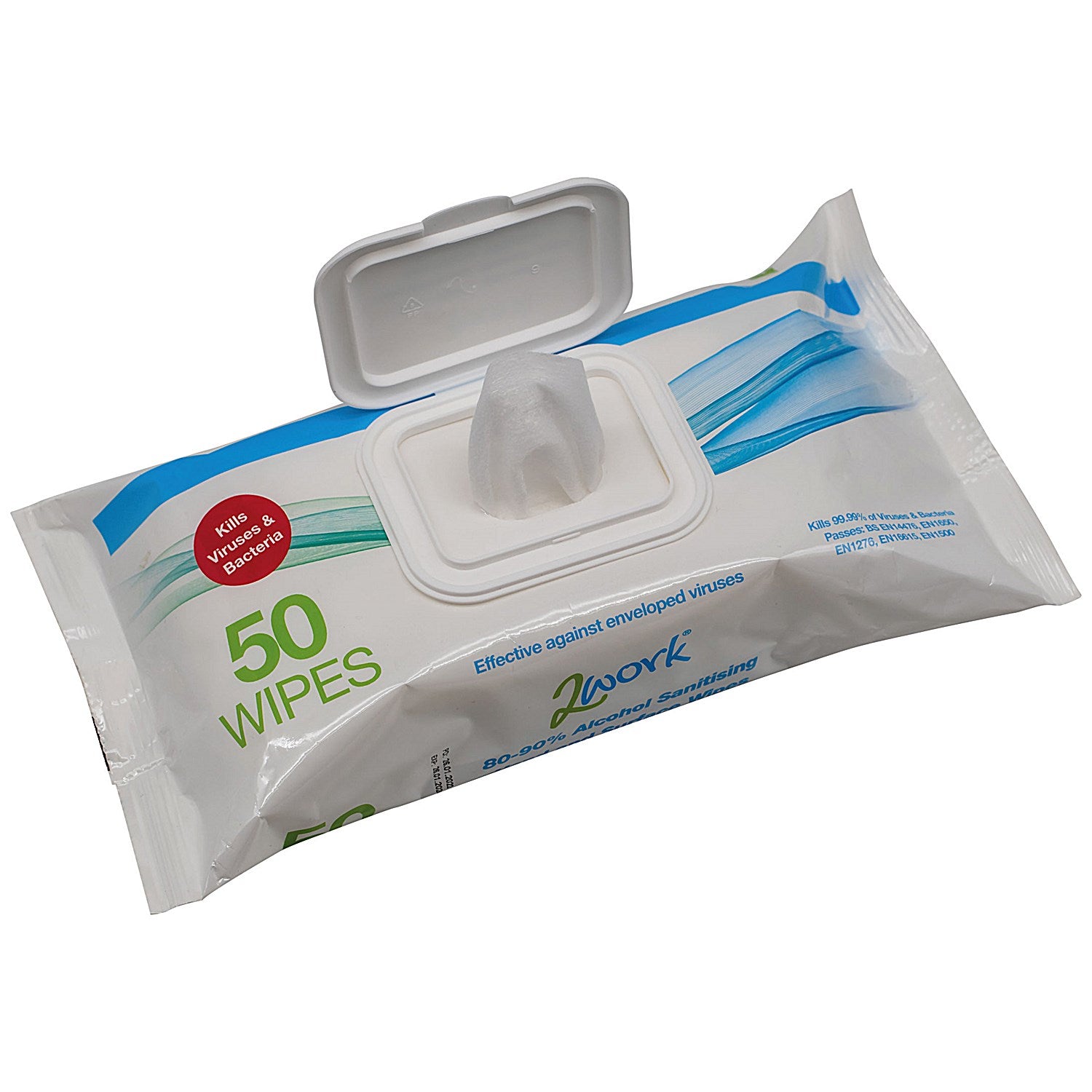 2Work Antibac Hand Wipes, Pack of 50