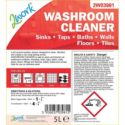 2Work Concentrated Odourless Washroom Cleaner, 5 Litres Easy2Order : 2W03981