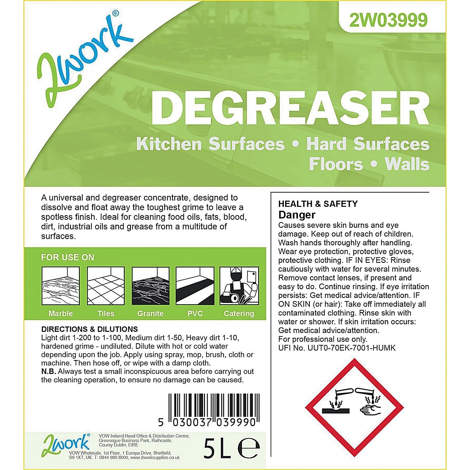 2Work Kitchen Cleaner and Degreaser, 5 Litre Easy2Order : 2W03999
