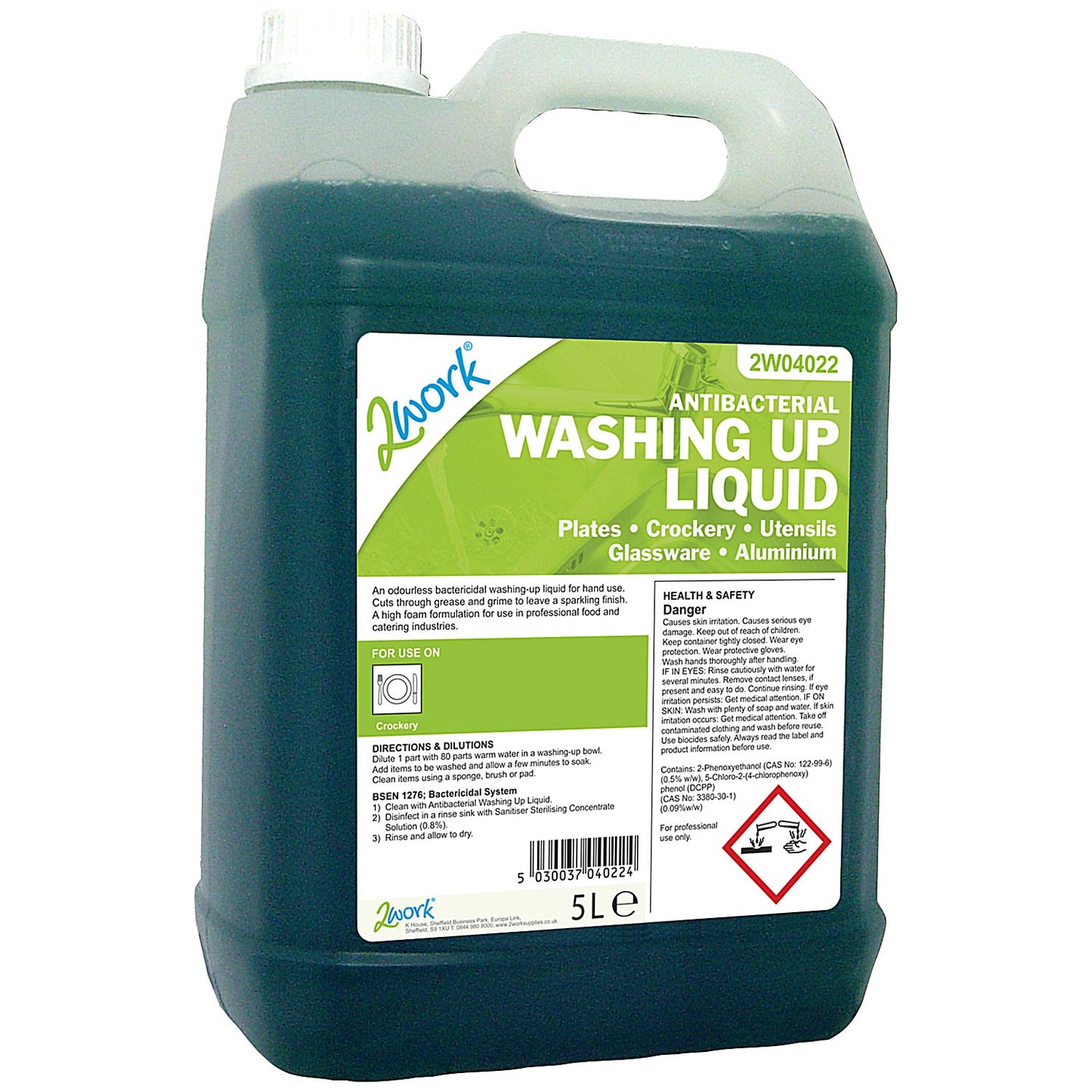 2Work Antibacterial Washing Up Liquid, 5 Litres
