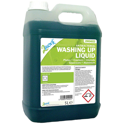 2Work Antibacterial Washing Up Liquid, 5 Litres
