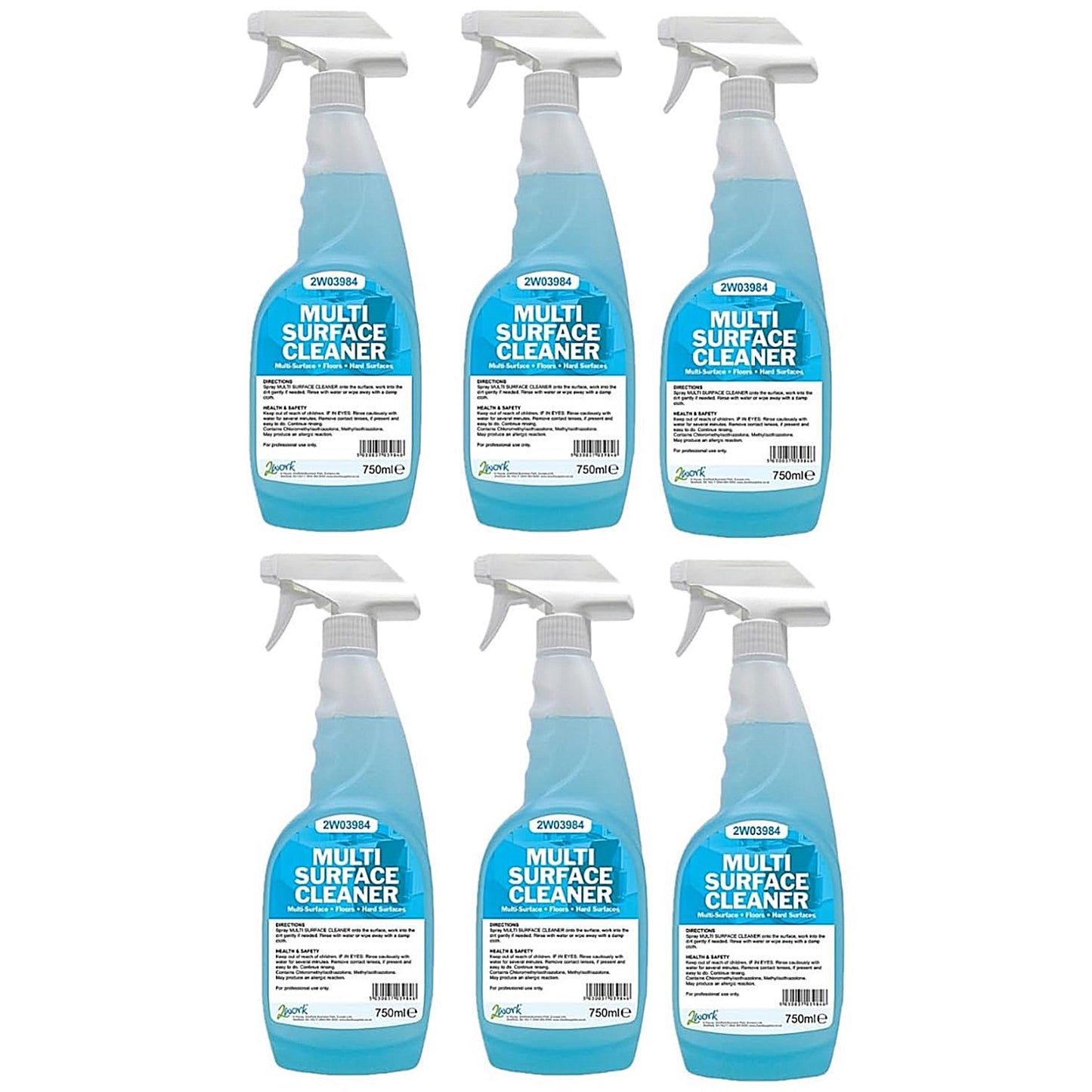 2Work Multi Surface Cleaner Spray, 750ml, Pack of 6