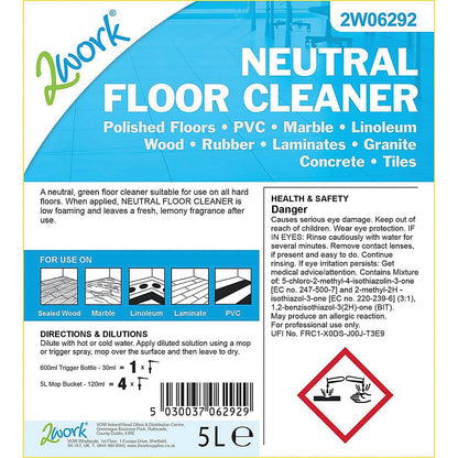 2Work Neutral Floor Cleaner, 5 Litres Easy2Order : 2W06292
