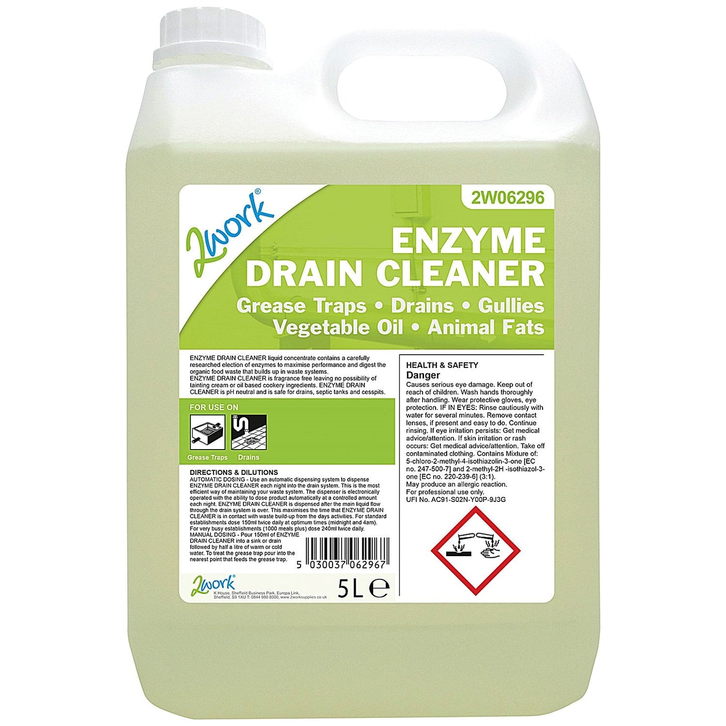2Work Enzyme-Based Drain Cleaner, 5 Litres Easy2Order : 2W06296