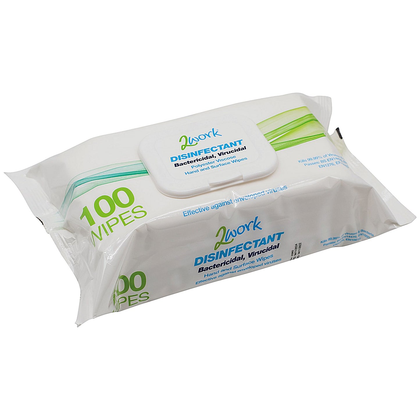 2Work Viricidal Hand & Surface Wipes, Pack of 100