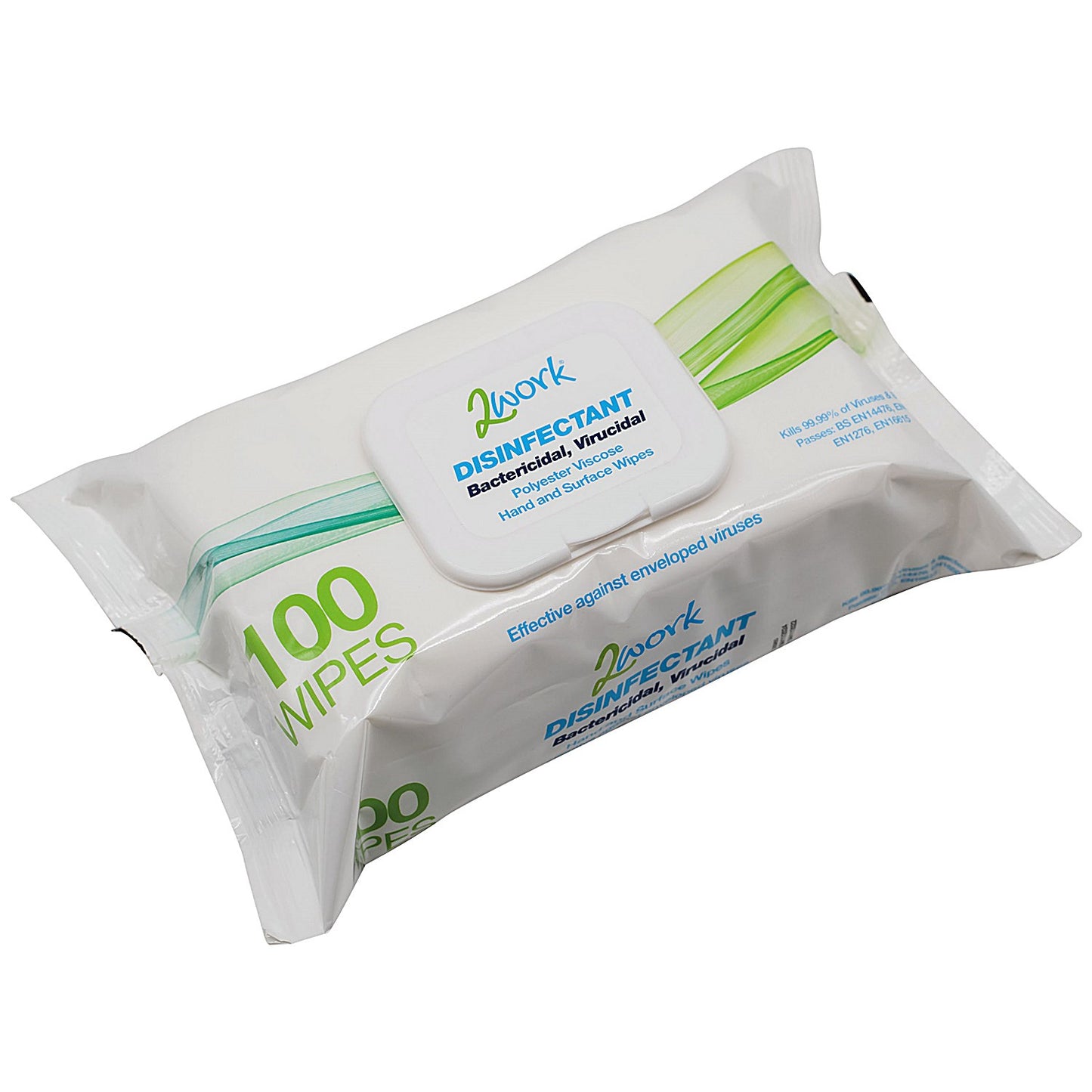2Work Viricidal Hand & Surface Wipes, Pack of 100
