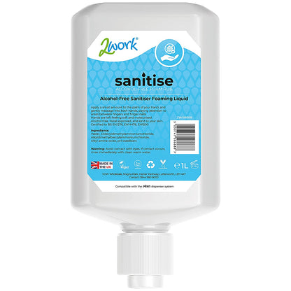 2Work Sanitise Alcohol-Free Foam Hand Sanitiser Cartridge, 1 Litre, Pack of 6