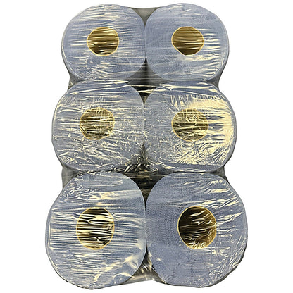 2Work 2-Ply Embossed Centrefeed Roll 50m Blue (Pack of 6) 2W10167