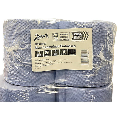 2Work 2-Ply Embossed Centrefeed Roll 50m Blue (Pack of 6) 2W10167 Easy2Order : 2W10167