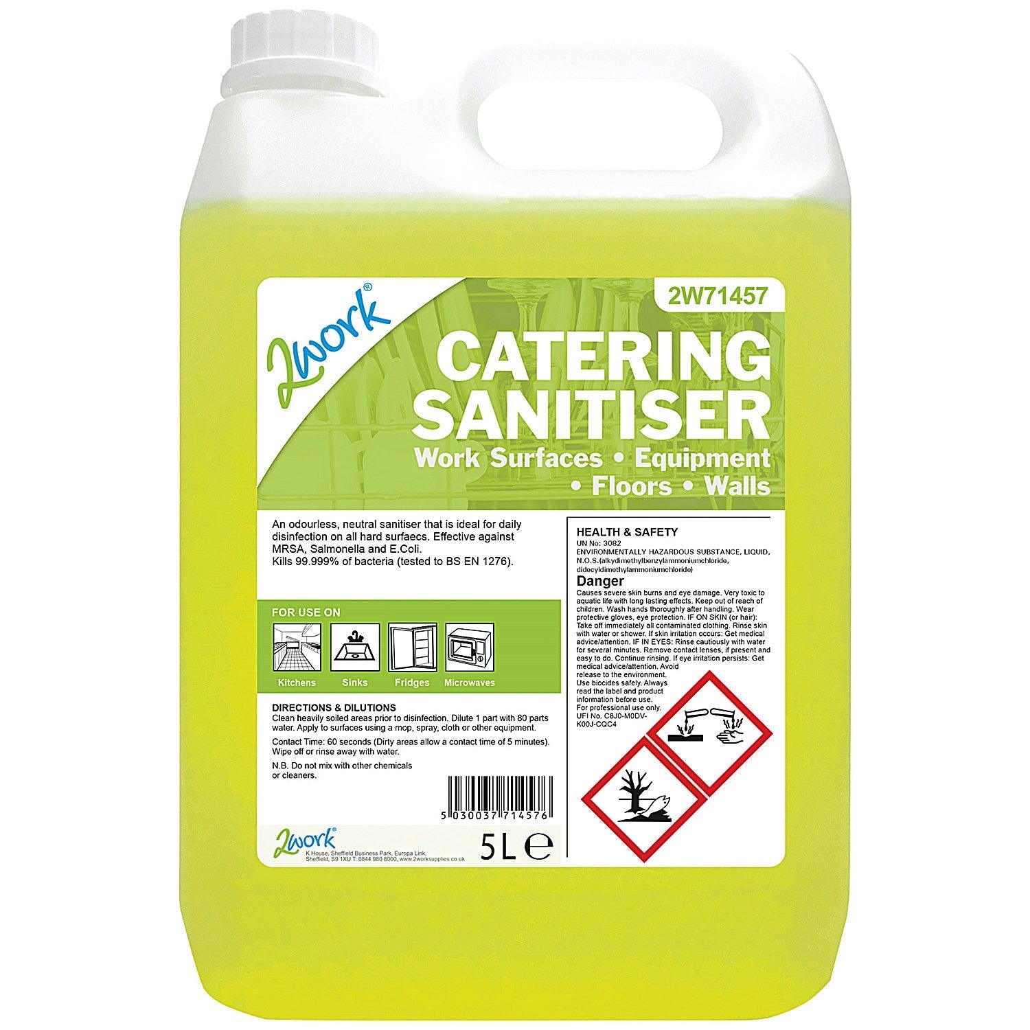 2Work Odourless Catering Sanitiser, 5 Litres Easy2Order : 2W71457