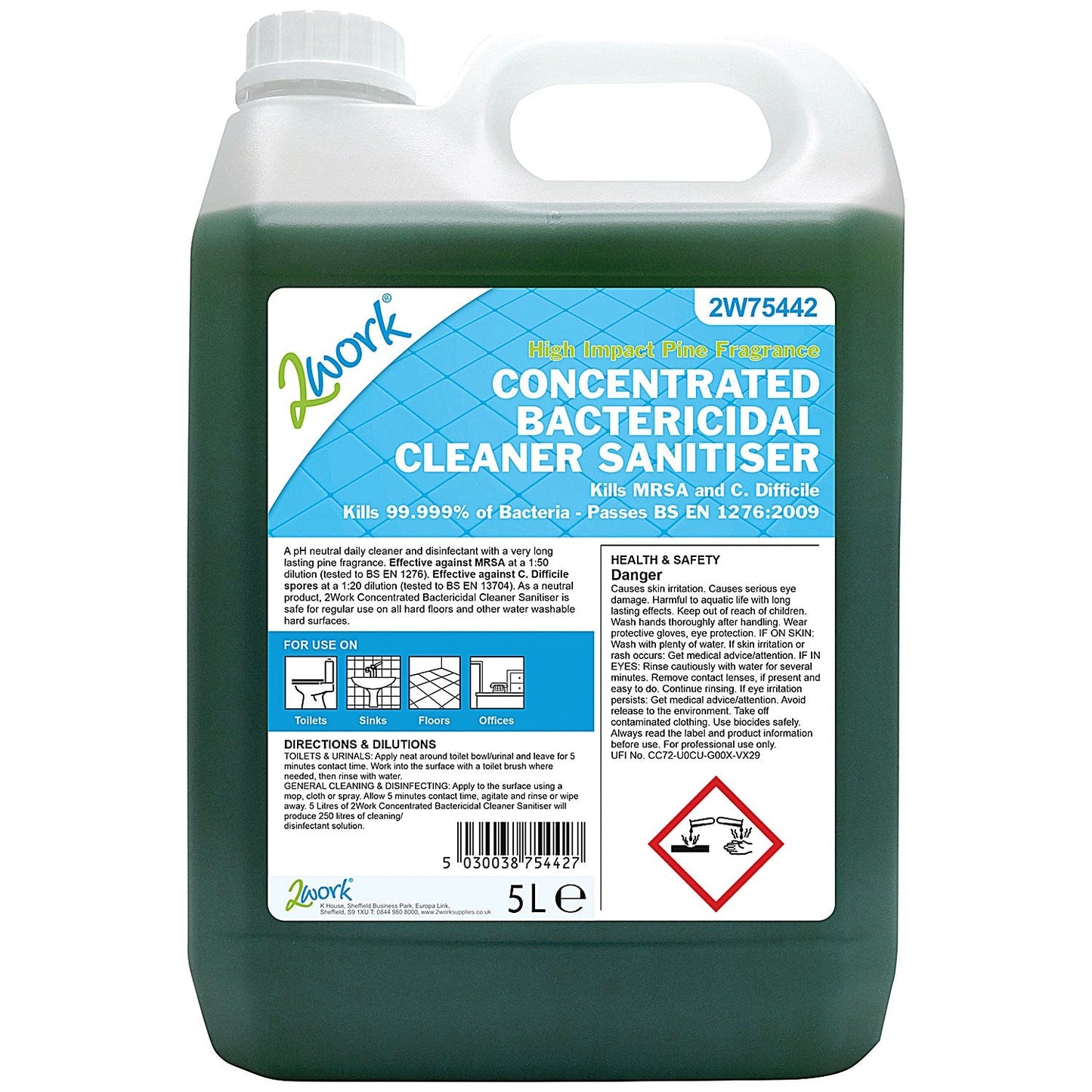 2Work Concentrated Bactericidal Cleaner Sanitiser, 5 Litres Easy2Order : 2W75442