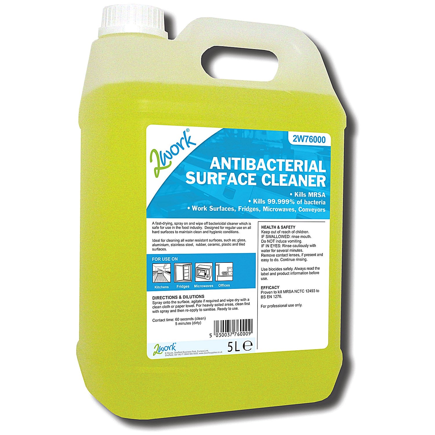 2Work Antibacterial Surface Cleaner, 5 Litres