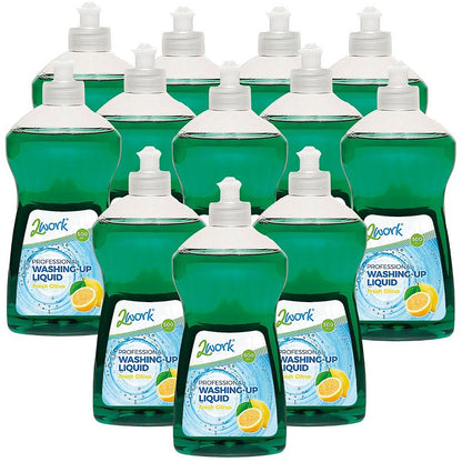 2Work Washing Up Liquid, Fresh Citrus, 500ml, Pack of 12