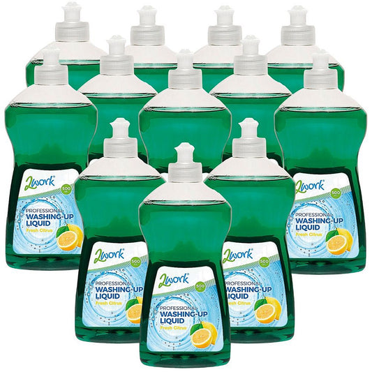 2Work Washing Up Liquid, Fresh Citrus, 500ml, Pack of 12