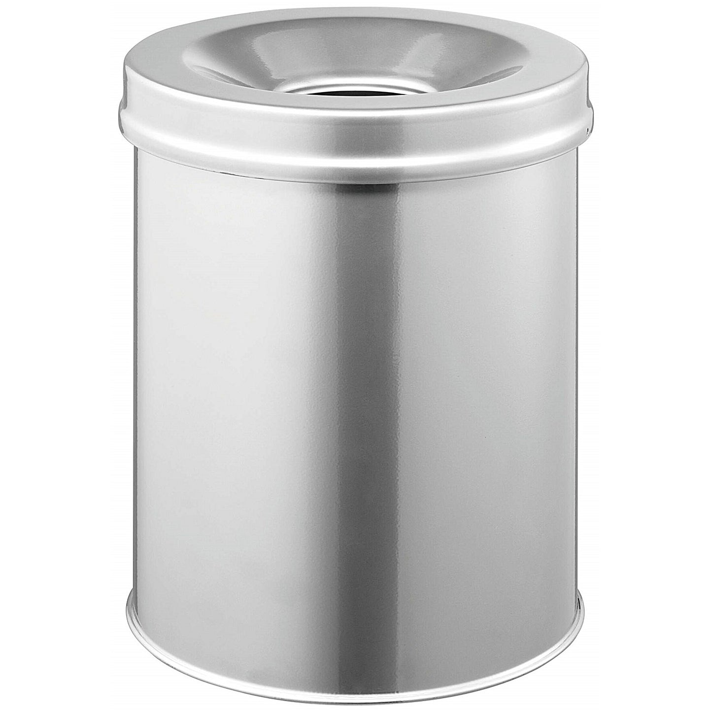 Durable Fire Extinguishing Metal Waste Bin, TUV Certified, 15L, Grey