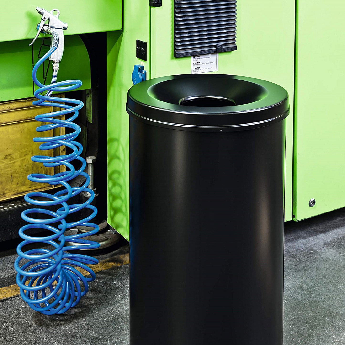 Durable Fire Extinguishing Metal Waste Bin, TUV Certified, 60L, Black