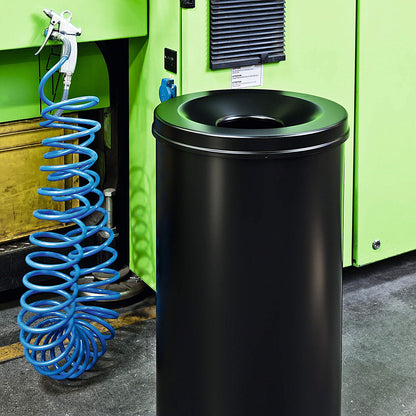 Durable Fire Extinguishing Metal Waste Bin, TUV Certified, 60L, Black