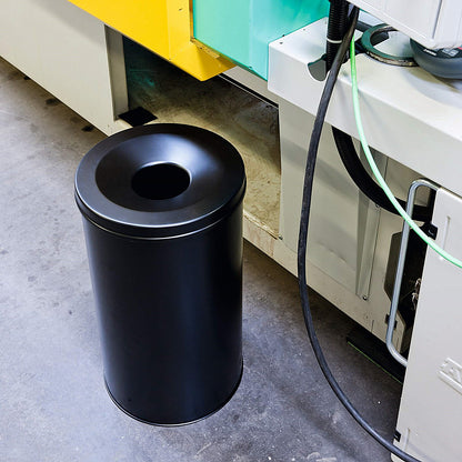 Durable Fire Extinguishing Metal Waste Bin, TUV Certified, 60L, Black