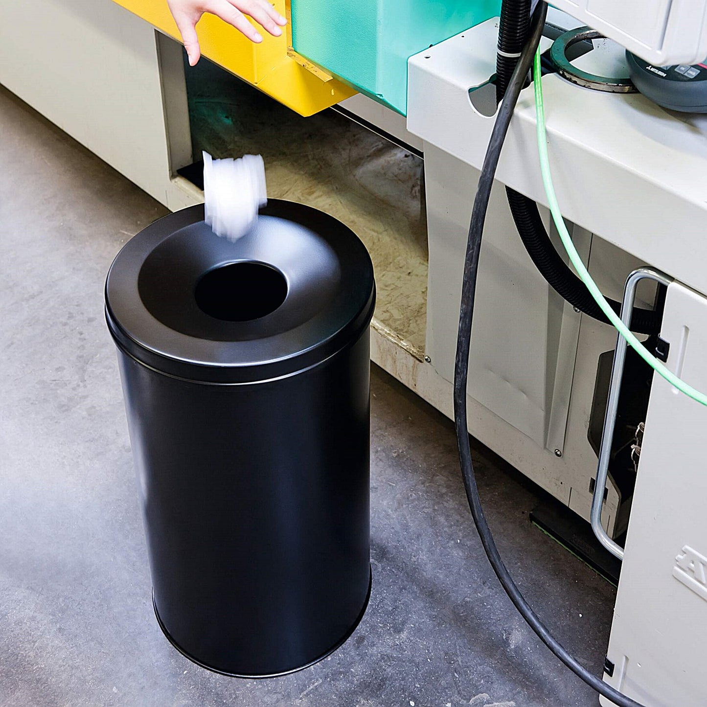 Durable Fire Extinguishing Metal Waste Bin, TUV Certified, 60L, Black