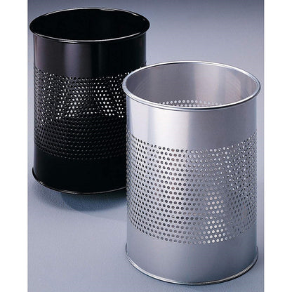 Durable Round Metal Perforated Waste Bin, Scratch Resistant Steel, 15 Litres, Charcoal Grey