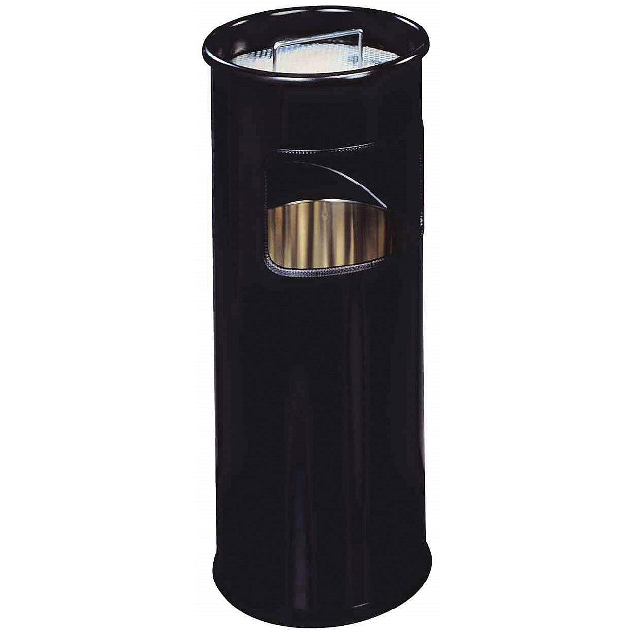 Durable Round Metal Waste Bin with Sand Ashtray, 17 Litre Bin/2 Litre Ashtray, Black