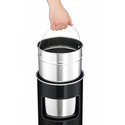 Durable Round Metal Waste Bin with Fire Extinguishing Ashtray, 17 Litre Bin/2 Litre Ashtray, Black