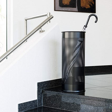 Durable Metal Umbrella Stand, 28.5 Litre, Round, Black