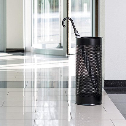 Durable Metal Umbrella Stand, 28.5 Litre, Round, Black