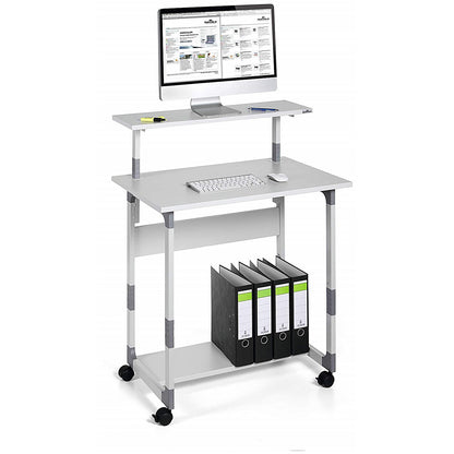 Durable System Adjustable Mobile PC Workstation Trolley, 800mm Wide, Grey