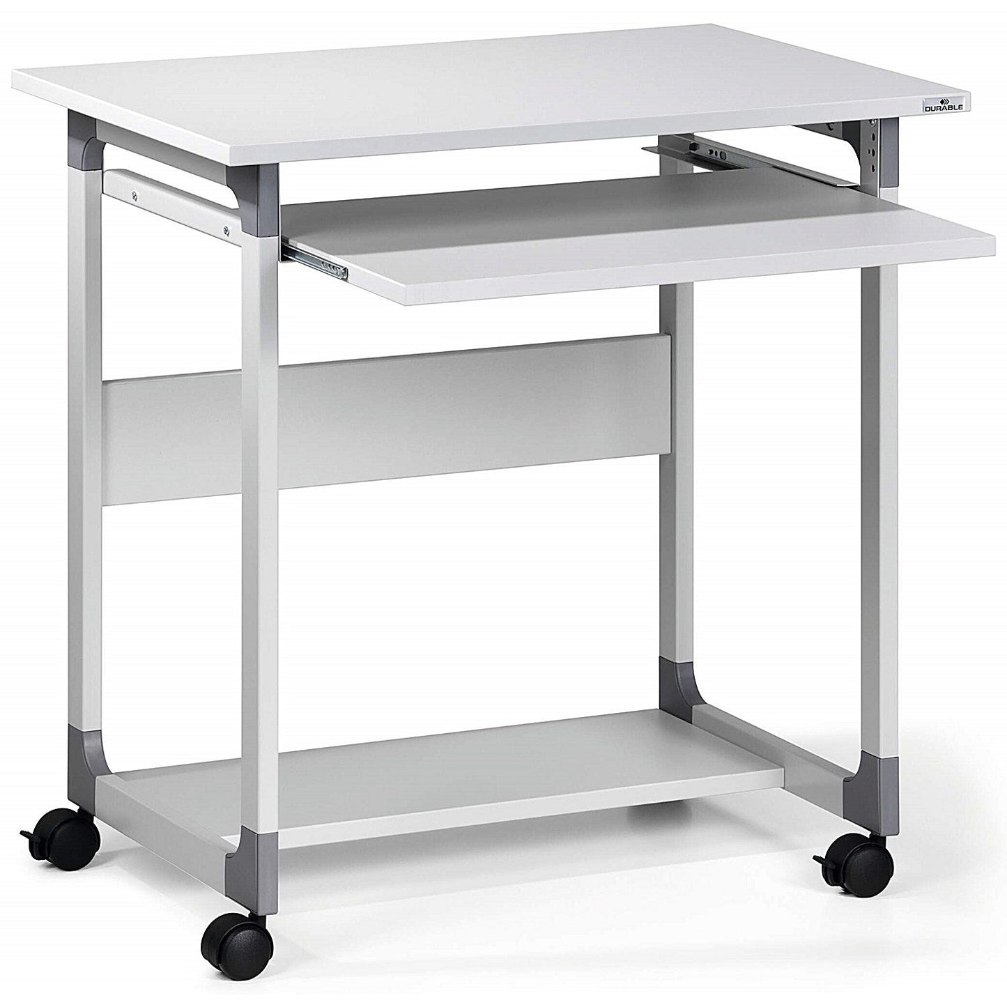 Durable System Adjustable Mobile PC Workstation Trolley, 750mm Wide, Grey