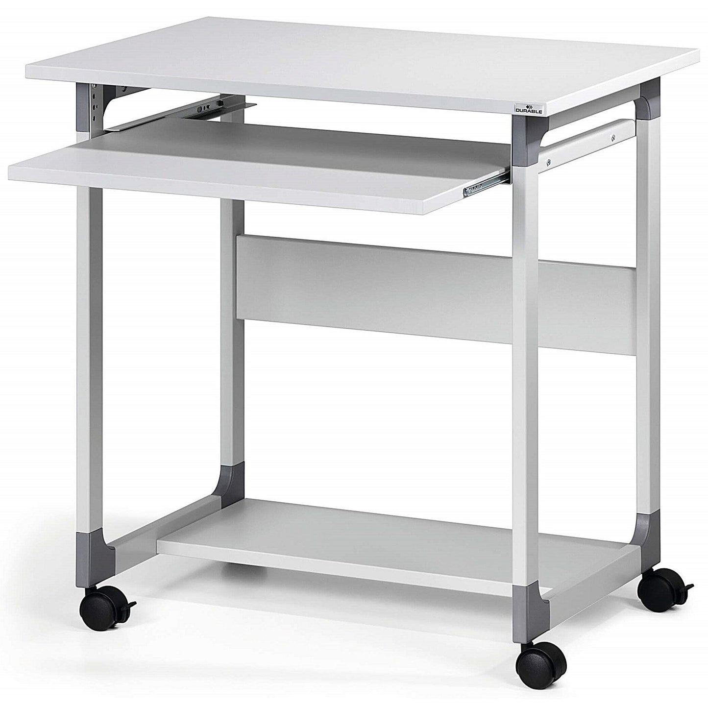 Durable System Adjustable Mobile PC Workstation Trolley, 750mm Wide, Grey