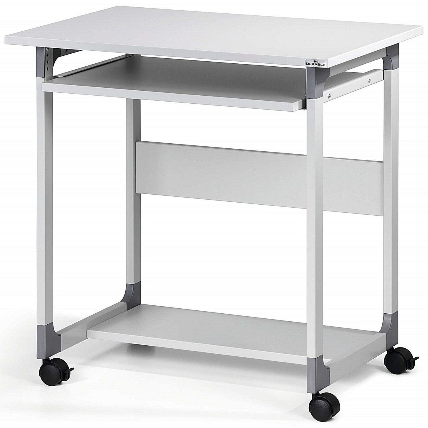 Durable System Adjustable Mobile PC Workstation Trolley, 750mm Wide, Grey