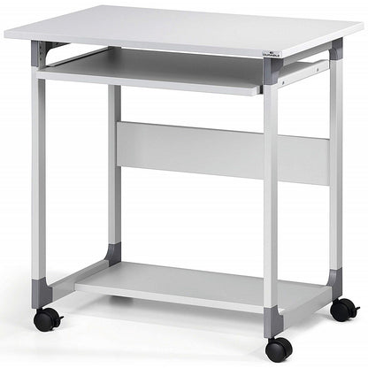 Durable System Adjustable Mobile PC Workstation Trolley, 750mm Wide, Grey