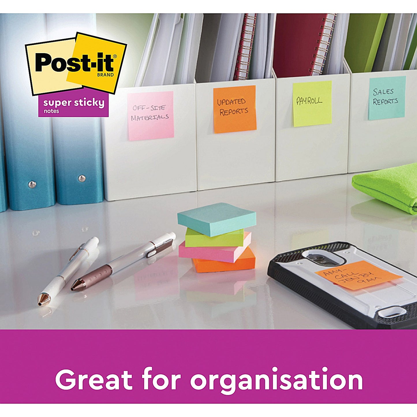 Post-it Super Sticky Notes, 76 x 76mm, Carnival, Pack of 6 x 90