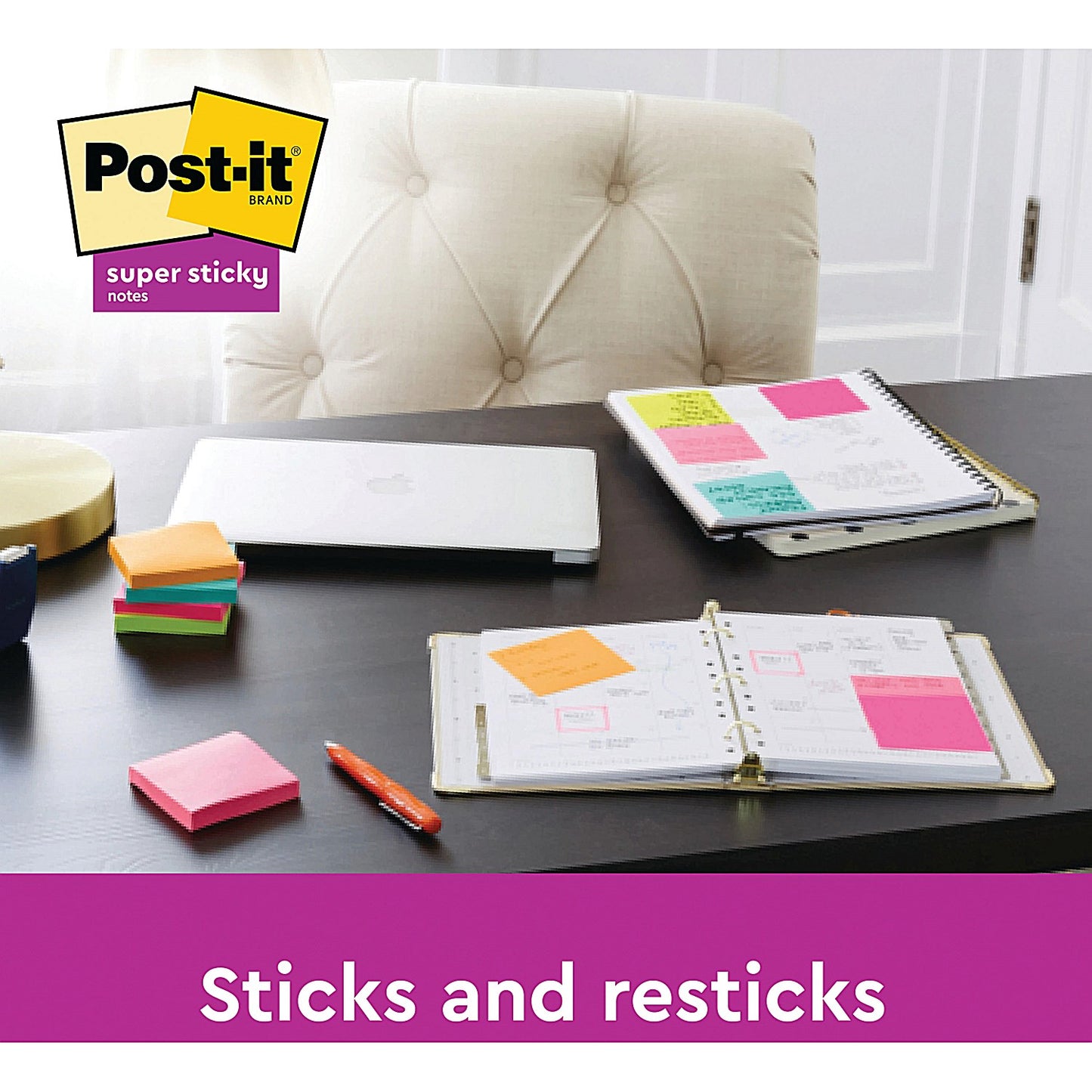 Post-it Super Sticky Notes, 76 x 76mm, Carnival, Pack of 6 x 90