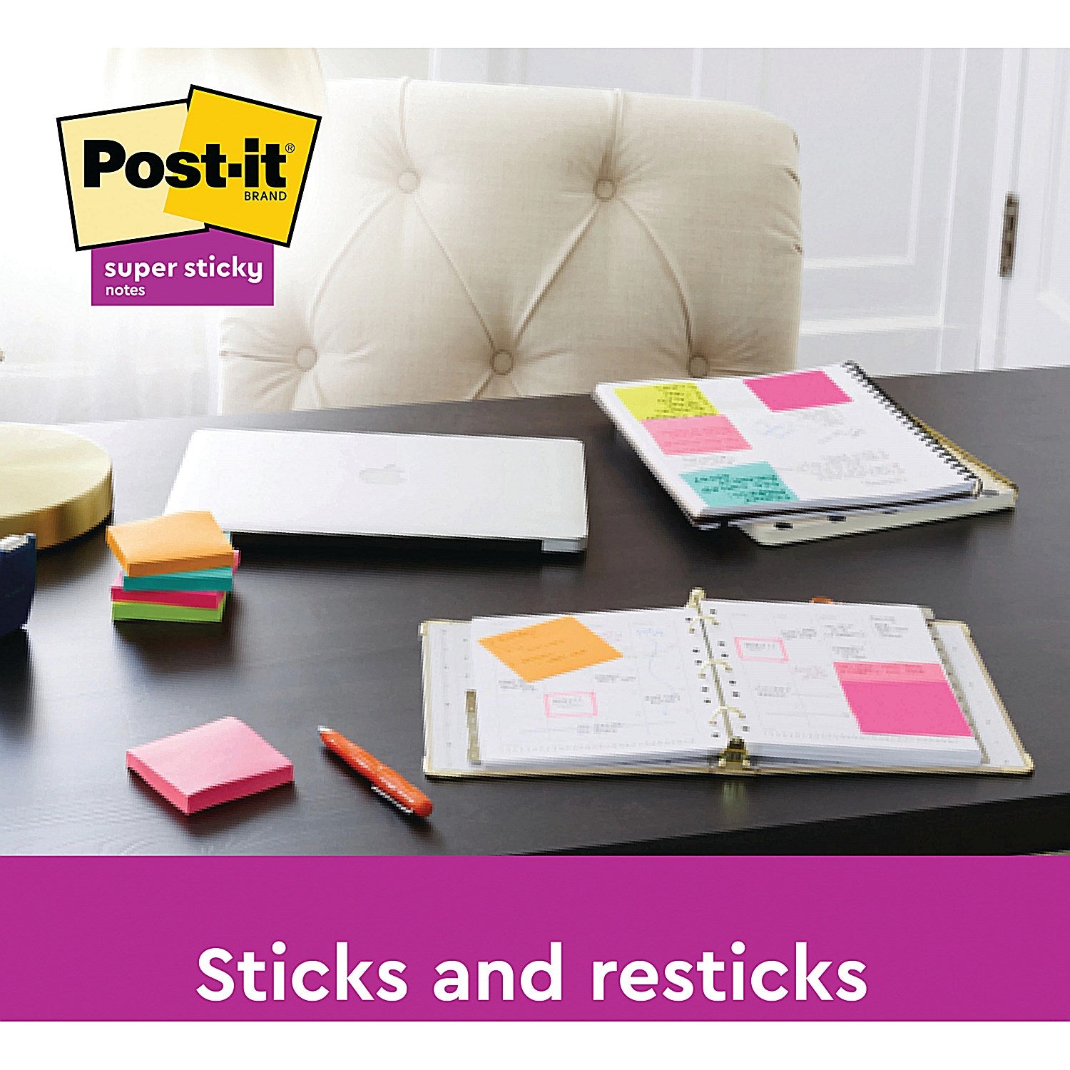 Post-it Super Sticky Notes, 76 x 76mm, Carnival, Pack of 6 x 90