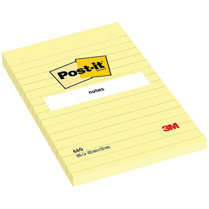 Post-it Notes Feint Ruled, 102 x 152mm, Yellow, Pack of 6 x 100 Notes